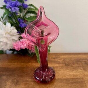 Vintage Cranberry Art Glass Vase – Jack-in-the-Pulpit Shape with Original Canada